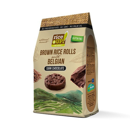 Rice up, Vollkorn-Brown-Rice-Snack mit dunkler Schokolade, 50 g.