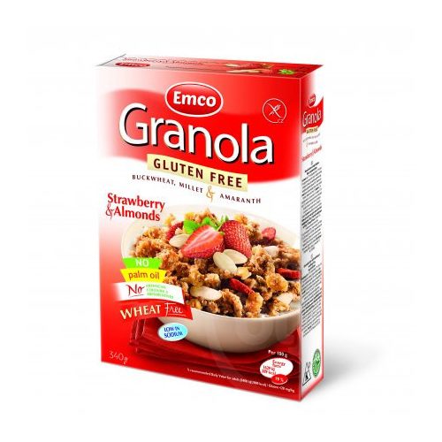 Emco gluténmentes granola eperrel és mandulával, dobozos 340 g